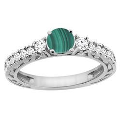 2.53 CTW Malachite & Diamond Ring 14K White Gold - REF-79R2H