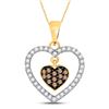 Image 1 : Womens Round Brown Diamond Nested Dangle Heart Pendant 1/3 Cttw 10kt Yellow Gold - REF-12A9M