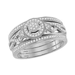 Round Diamond Bridal Wedding Ring Band Set 1/3 Cttw 10kt White Gold - REF-32W5K