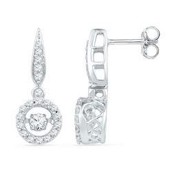 Womens Round Diamond Moving Twinkle Dangle Earrings 5/8 Cttw 10kt White Gold - REF-47Y9N