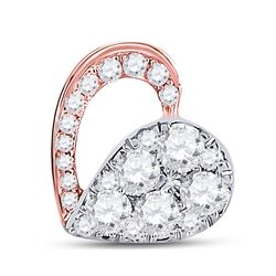 Womens Round Diamond Heart Pendant 1/2 Cttw 10kt Rose Gold - REF-25F9W