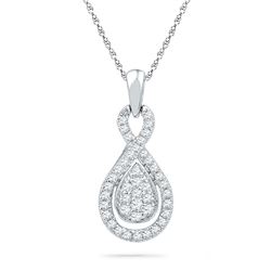 Womens Round Diamond Teardrop Cluster Pendant 1/3 Cttw 10kt White Gold - REF-19A5M