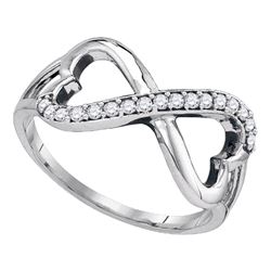 Womens Round Diamond Infinity Double Heart Ring 1/6 Cttw 10kt White Gold - REF-18K9Y