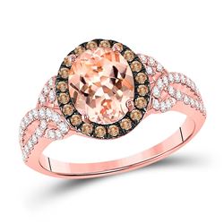 Womens Oval Morganite Diamond Solitaire Ring 5/8 Cttw 14kt Rose Gold - REF-60Y9N