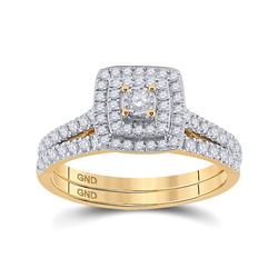 Round Diamond Halo Bridal Wedding Ring Band Set 1/2 Cttw 10kt Yellow Gold - REF-35A9M