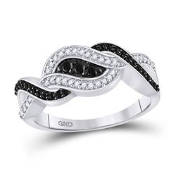 Womens Round Black Color Enhanced Diamond Band Ring 1/4 Cttw 10kt White Gold - REF-16N9F