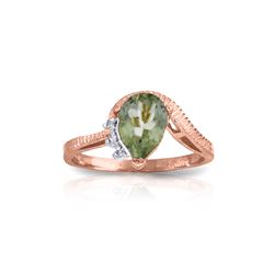 Genuine 1.52 ctw Green Amethyst & Diamond Ring 14KT Rose Gold - REF-51H4X