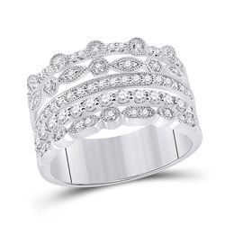 Womens Round Diamond Stacked Band Ring 1/2 Cttw 10kt White Gold - REF-43A5M