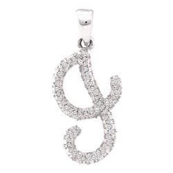 Womens Round Diamond Cursive Letter J Pendant 1/6 Cttw 10kt White Gold - REF-10R5X