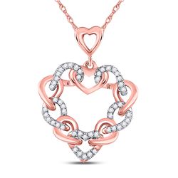 Womens Round Diamond Link Heart Pendant 1/6 Cttw 10kt Rose Gold - REF-15N9F