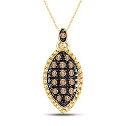 Womens Round Brown Diamond Cluster Pendant 1/5 Cttw 10kt Yellow Gold - REF-8W5K