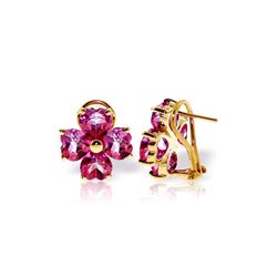 Genuine 7.6 ctw Pink Topaz Earrings 14KT Yellow Gold - REF-82W9Y