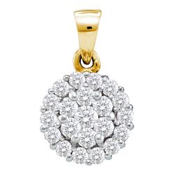 Womens Round Diamond Flower Cluster Pendant 1 Cttw 14kt Yellow Gold - REF-54N5F