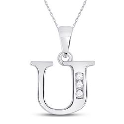 Womens Round Diamond U Initial Letter Pendant 1/20 Cttw 10kt White Gold - REF-6K5Y