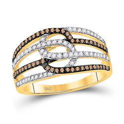 Womens Round Brown Diamond Linked Loop Band Ring 1/2 Cttw 10kt Yellow Gold - REF-24R5X