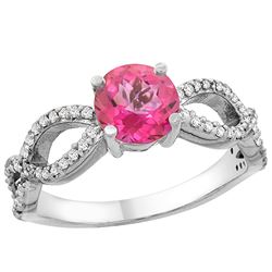 1.25 CTW Pink Topaz & Diamond Ring 14K White Gold - REF-49R8H