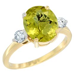 2.60 CTW Lemon Quartz & Diamond Ring 10K Yellow Gold - REF-61H4M