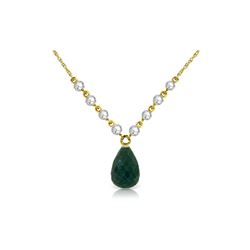 Genuine 15.6 ctw Green Sapphire Corundum & Diamond Necklace 14KT Yellow Gold - REF-139P8H