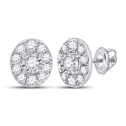 Womens Round Diamond Oval Earrings 1/3 Cttw 10kt White Gold - REF-19R5X