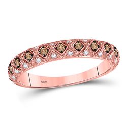 Womens Round Brown Diamond Anniversary Band Ring 1/3 Cttw 10kt Rose Gold - REF-27A9M