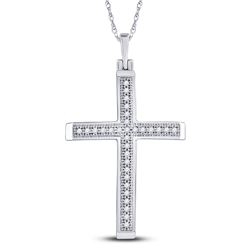 Womens Round Diamond Cross Pendant 1/12 Cttw 10kt White Gold - REF-8K5Y