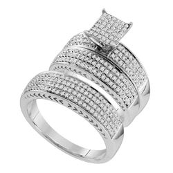 His Hers Round Diamond Square Matching Wedding Set 1 Cttw 10kt White Gold - REF-60M9H