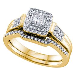 Princess Diamond Bridal Wedding Ring Band Set 1/2 Cttw 14kt Yellow Gold - REF-68A5M