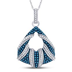 Womens Round Blue Color Enhanced Diamond Fashion Pendant 1/3 Cttw 10kt White Gold - REF-27W9K