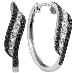 Womens Round Black Color Enhanced Diamond Hoop Earrings 1/5 Cttw 10kt White Gold - REF-19F9W