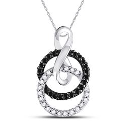 Womens Round Black Color Enhanced Diamond Double Circle Pendant 1/5 Cttw 10kt White Gold - REF-12M9H