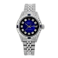 Rolex Pre-owned 26mm Womens Custom Blue Vignette Stainless Steel - REF-470R2M