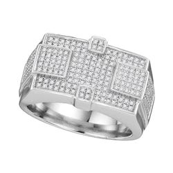 Mens Round Diamond Rectangle Cluster Ring 1/2 Cttw 10kt White Gold - REF-51X9A