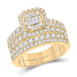 Baguette Diamond Bridal Wedding Ring Band Set 2 Cttw 14kt Yellow Gold - REF-146F9W