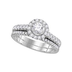 Round Diamond Bridal Wedding Ring Band Set 1 Cttw 14kt White Gold - REF-101F5W