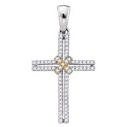 Womens Round Diamond Bound Cross Religious Pendant 1/5 Cttw 10kt Two-tone Gold - REF-14M9H