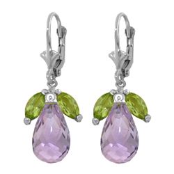 Genuine 14.4 ctw Peridot & Amethyst Earrings 14KT White Gold - REF-46F7Z