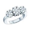 Image 1 : Womens Round Diamond Triple Flower Cluster Ring 1/4 Cttw 10kt White Gold - REF-25H5R