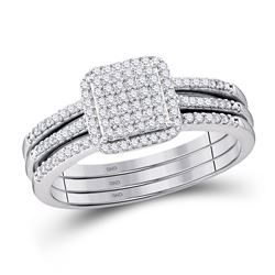 Diamond Cluster Bridal Wedding Engagement Ring Band 3-Piece Set 1/3 Cttw 10kt White Gold - REF-24W5K