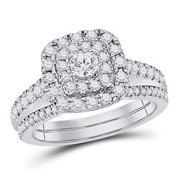 Round Diamond Bridal Wedding Ring Band Set 1 Cttw 14kt White Gold - REF-91R9X