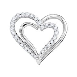 Womens Round Diamond Double Nested Heart Pendant 1/4 Cttw 10kt White Gold - REF-21X5A