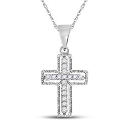 Womens Round Diamond Roman Cross Pendant 1/10 Cttw 10kt White Gold - REF-7A9M