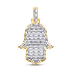 Mens Baguette Diamond Hamsa Hand Charm Pendant 2 Cttw 10kt Yellow Gold - REF-109F5W