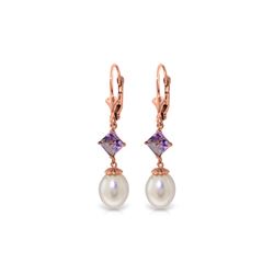 Genuine 9.5 ctw Pearl & Amethyst Earrings 14KT Rose Gold - REF-24Y4F