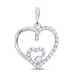 Womens Round Diamond Fashion Heart Pendant 1/10 Cttw 10kt White Gold - REF-8F5W