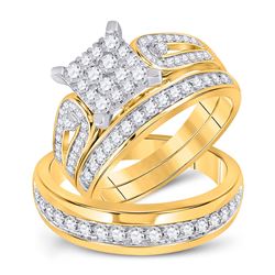 His Hers Round Diamond Square Matching Wedding Set 1-1/5 Cttw 14kt Yellow Gold - REF-88M9H