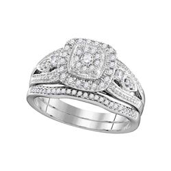 Round Diamond Bridal Wedding Ring Band Set 3/8 Cttw 10kt White Gold - REF-49M5H