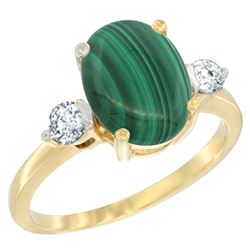 2.95 CTW Malachite & Diamond Ring 14K Yellow Gold - REF-66V8R