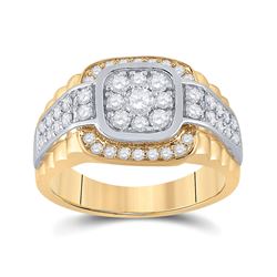 Mens Round Diamond Ribbed Square Cluster Ring 1-1/4 Cttw 10kt Two-tone Gold - REF-85Y9N