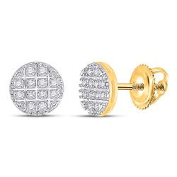 Mens Round Diamond Cluster Earrings 1/10 Cttw 10kt Yellow Gold - REF-7W9K