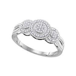 Womens Round Diamond Triple Cluster Ring 1/6 Cttw 10kt White Gold - REF-15Y9N